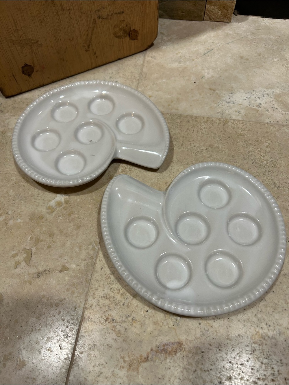2 Vintage ceramic Escargot plates in a spiral snail shape for serving
